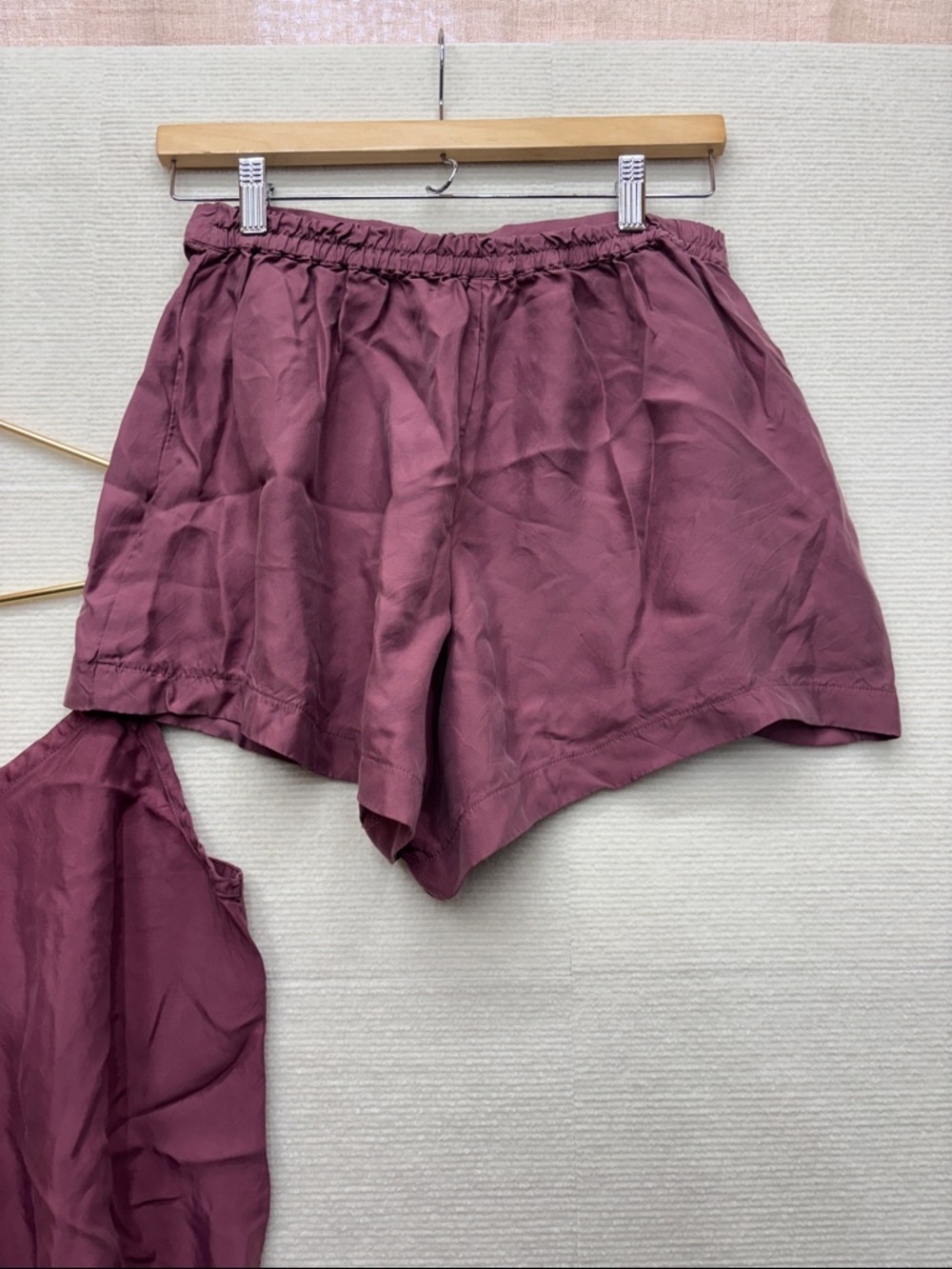 ATHLETA | small Women's Burgundy Satin Shorts with Matching Camisole pajama set - Picture 5 of 11